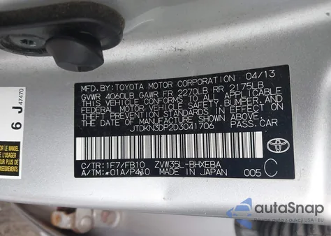 2013 Toyota Prius Plug-In из США, поврежденный, VIN JTDKN3DP2D3041706